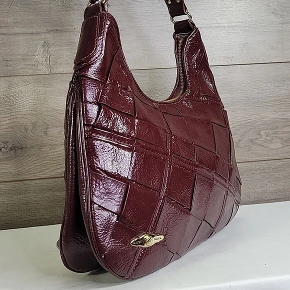 Elliot Lucca Elegant Burgundy Woven Leather Shoulder Bag - Picture 3 of 12